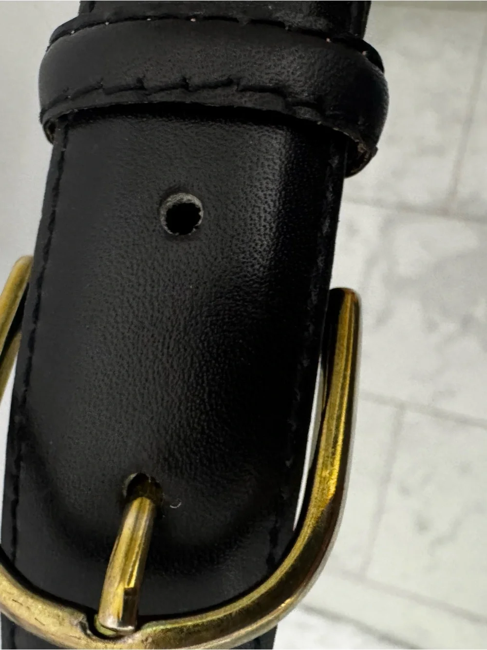Classic Black Leather Belt with Brass Buckle - Men's Accessory